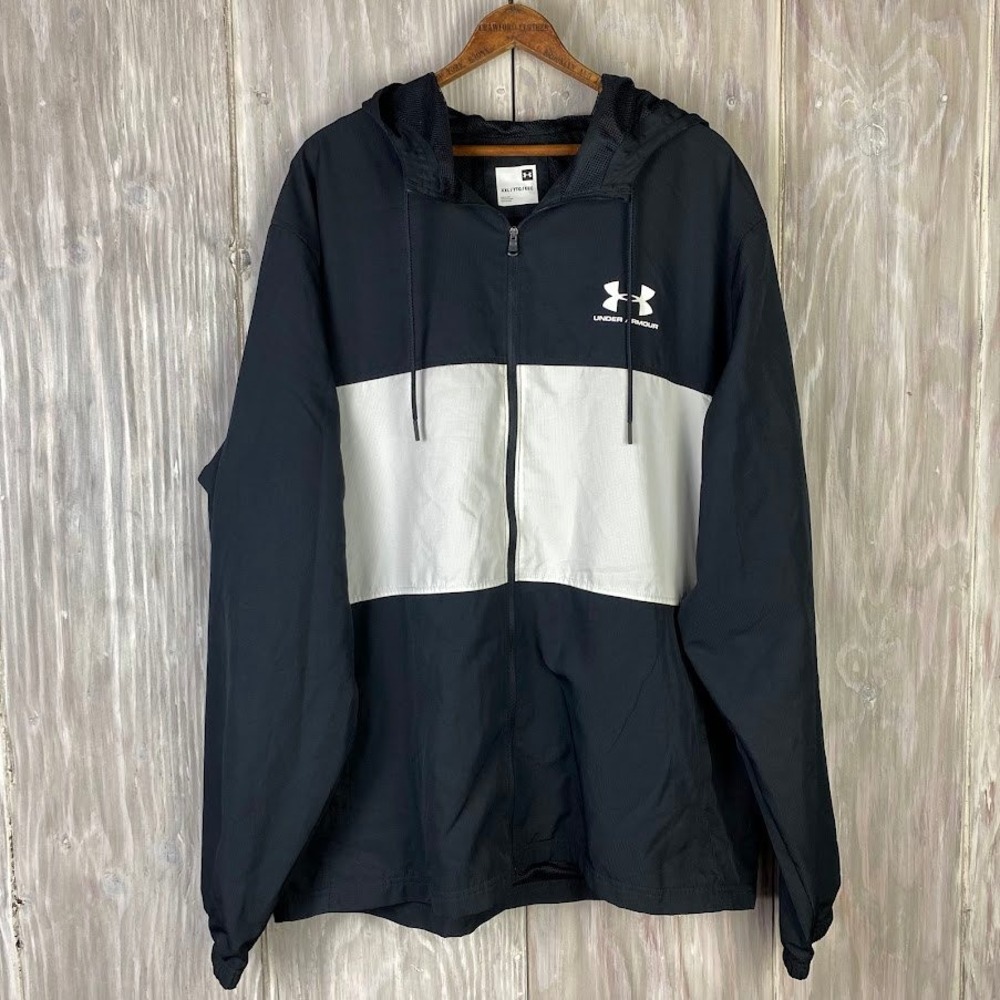 Under Armour Sportstyle Mens Black White‎ Hooded Windbreaker Jacket XXL Ripstop